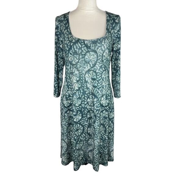 Peruvian Connection Sant'Elia Jersey Dress Lotus Blossom Denim Green Size Medium - Picture 3 of 9